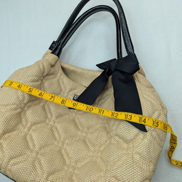 ♠️Kate Spade Quilted Woven Straw Satchel Hand Bag with Bow Accent Beige - Picture 16 of 17